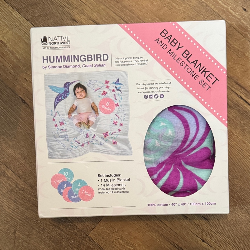 Northwest Hummingbird Baby Blanket and Milestone Set - Pink and Purple